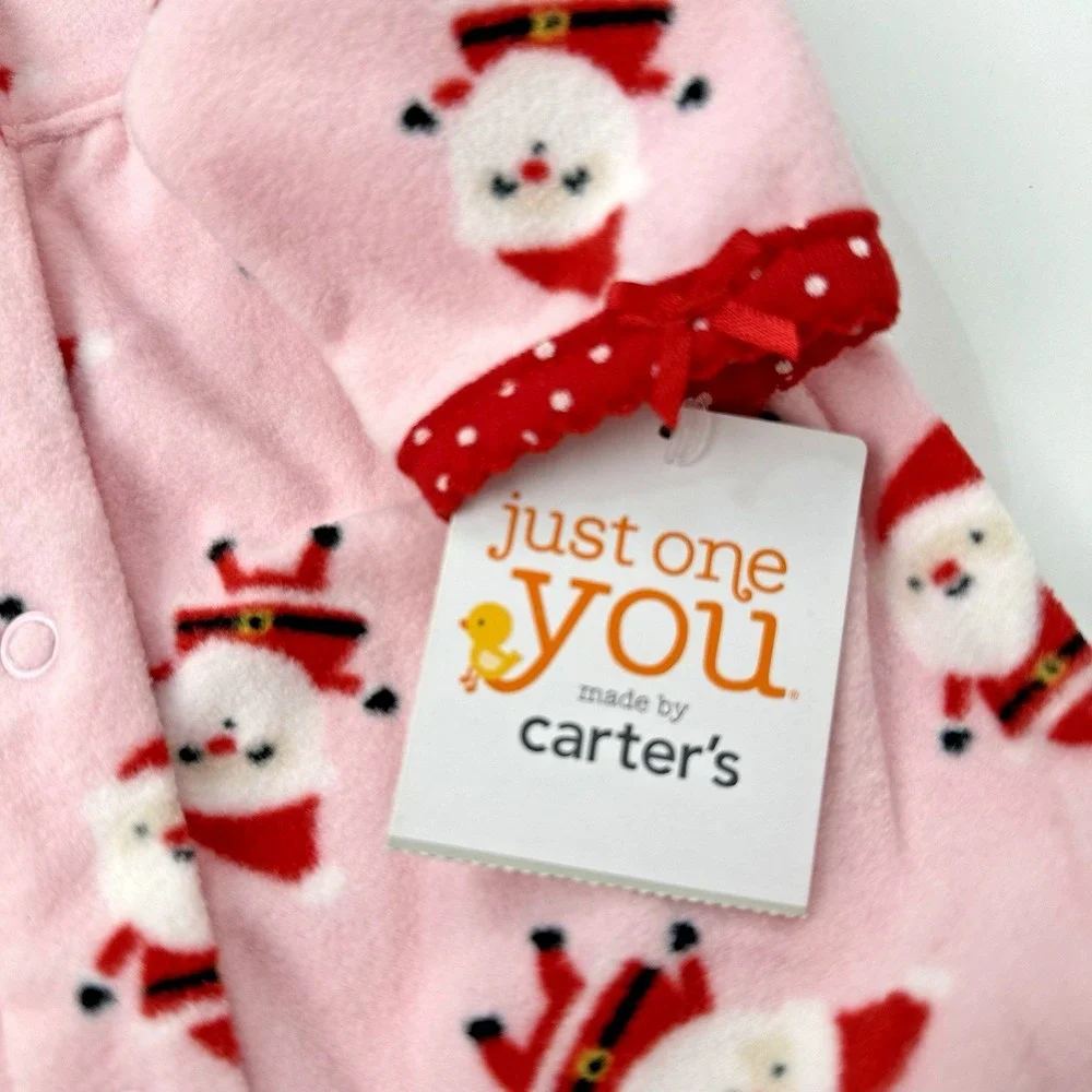 New Carters Fleece Christmas Blanket Sleeper PJs Footie Pajama Girl 3M 1 Piece